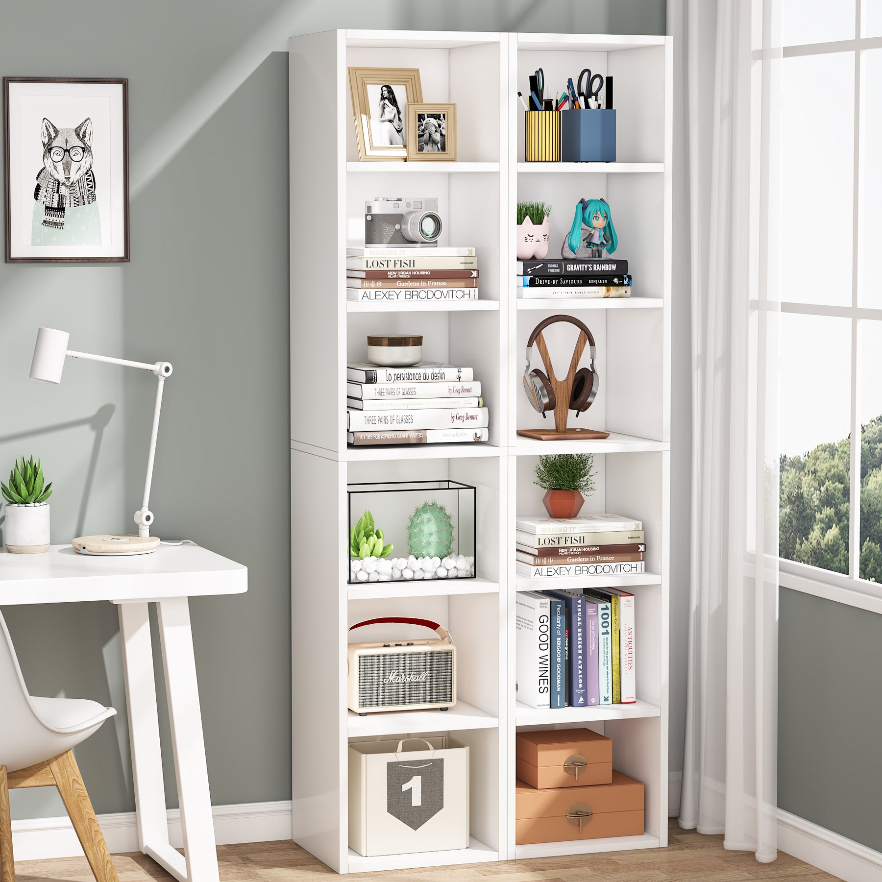 6-Tier Bookcase 70.9" Cube Display Shelves